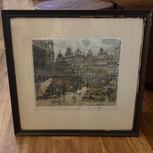 Antique framed Hans Figura etching on satin